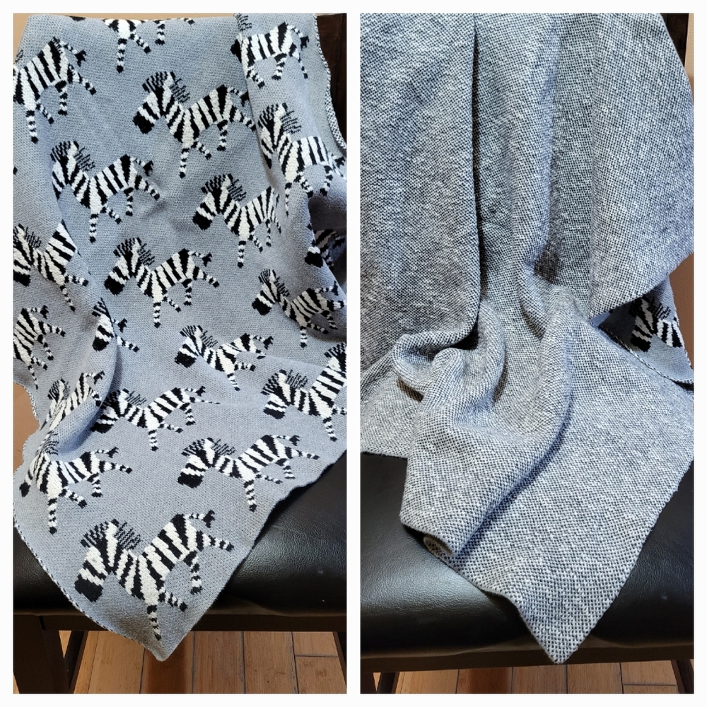 Zebra Print Transitional Gray Knitted 33" X 40" Baby Blanket